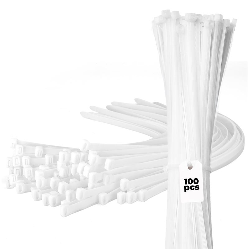 Bolt Dropper 15-Inch White Zip Cable Ties - Pack of 100 Heavy Duty Self-Locking Nylon Wire Ties - 120 lbs Tensile Strength for Indoor and Outdoor Use - Durable, UV and Temperature Resistant Zip Ties - Image 1